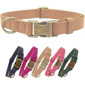 THAIN Soft Leather Dog Collar, Heavy Duty Metal Buckle Padded Dog Collar Quick Release, Adjustable Pet Collar for Small Medium Dogs Breeds (M, Dark Blue)