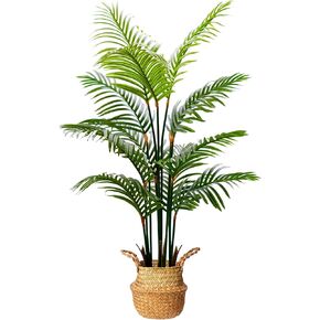 Artificial Palm Tree 5FT - Real Touch Artificial Trees with White Tall Planter - Faux Tropical Areca Floor Large Plants in Pot - Evergreen Fake Silk Tree for Home Office Living Room Décor Indoor