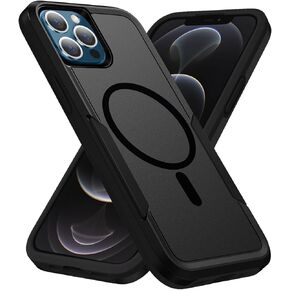 Strong Magnetic for iPhone 12 & iPhone 12 Pro Case,[Compatible with Magsafe][Military Grade Drop Tested] Shockproof Tough Rugged Protective Phone Case -6.1 inch (Black)