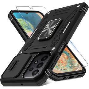 DEERLAMN Case for Samsung Galaxy A25 5G with Slide Camera Cover+Screen Protector (1 Pack),Rotated Ring Kickstand Military Grade Shockproof Protective Cover-Olive Green