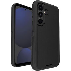 for Galaxy S24-FE Case, 3-Layer 16ft Drop Protection, with Dustproof Port Cover, Full-Body Shockproof Heavy Duty Protective Phone Case for Samsung Galaxy S24 FE, Black