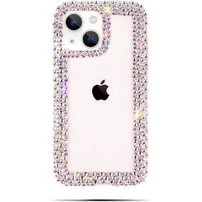 Bonitec Compatible with iPhone 15 Case for Women Girls 3D Glitter Sparkle Bling Case Luxury Shiny Cute Crystal Charms Rhinestone Diamond Bumper Clear Protective Cases Cover Clear