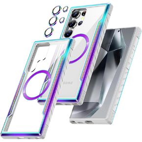 TIANNIUKE Magnetic Case for Samsung Galaxy S24 Ultra, [with Camera Lens Protector] Compatible with MagSafe, Metal Silicone Shockproof Clear Phone Case for Galaxy S24 Ultra (Multicolor