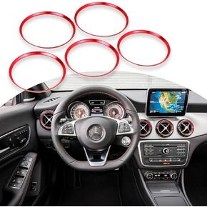 Xotic Tech Aluminum Air Conditioner AC Air Outlet Vent Front Side Outer Rings Trim Decoration Cover Compatible with Mercedes Benz A B CLA GLA Class W176 W246 C117 X156 (Sporty Red) -5PCS