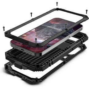 Compatible with iPhone 13 Pro Max Case Metal Phone Case Stand Built in Screen Protector Outdoor Sports Heavy Duty Protection Shockproof Cover (2021 6.7 lnch) Black