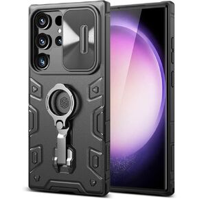 Nillkin for Samsung Galaxy S23 Ultra Case with Slide Camera Cover, [Rotated Ring Kickstand] Mil-Grade Shockproof S23 Ultra Phone Case for Galaxy S23 Ultra Cases 6.8 Inch Black