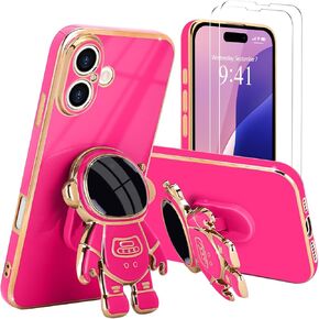 for iPhone 15 Pro Max Case, Cute 3D Astronaut Stand with [2 Screen Protector] [Camera Protection] Kickstand Shockproof Silicone Soft Cover for Apple iPhone 15 Pro Max Phone Case, Black