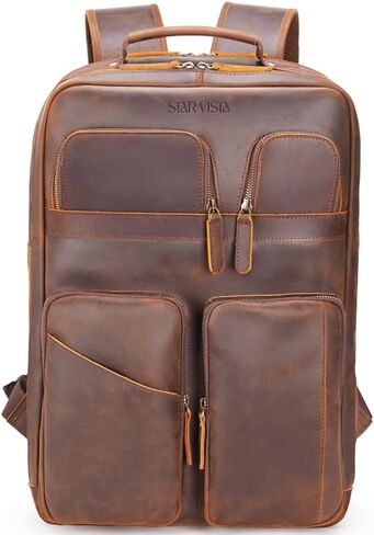 STAR VISTA Angelo 17.3" Vintage Full Grain Leather Laptop Backpack for Men, Multi Pockets, Casual Outdoor Business Travel Rucksack, YKK Zippers in Saudi Arabia
