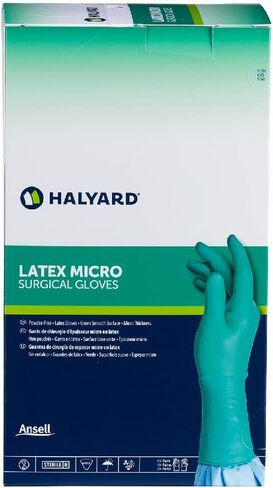 قفاز HALYARD الجراحي، لاتكس ميكرو، سمك 7.5 مل، أزواج ملفوفة بشكل فردي، خالي من المسحوق، معقم، أزرق مخضر in Saudi Arabia