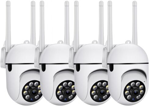 كاميرا مراقبة EVERSECU 1080P خارجية WiFi PTZ، 2.4G&5GWiFi، تتبع تلقائي، صوت ثنائي الاتجاه، رؤية ليلية موضعية، بطاقة SD وتخزين سحابي، كاميرا CCTV داخلية/خارجية للأطفال/كبار السن (4 قطع) in Kuwait