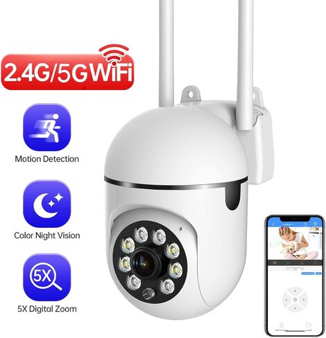 كاميرا مراقبة EVERSECU 1080P خارجية WiFi PTZ، 2.4G&5GWiFi، تتبع تلقائي، صوت ثنائي الاتجاه، رؤية ليلية موضعية، بطاقة SD وتخزين سحابي، كاميرا CCTV داخلية/خارجية للأطفال/كبار السن (4 قطع) in Kuwait