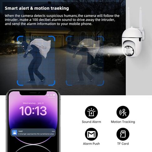 كاميرا مراقبة EVERSECU 1080P خارجية WiFi PTZ، 2.4G&5GWiFi، تتبع تلقائي، صوت ثنائي الاتجاه، رؤية ليلية موضعية، بطاقة SD وتخزين سحابي، كاميرا CCTV داخلية/خارجية للأطفال/كبار السن (4 قطع) in Kuwait