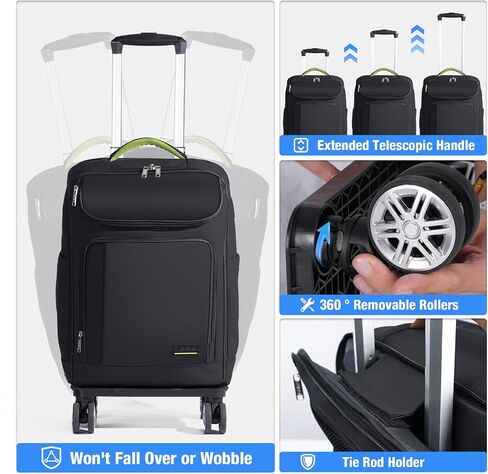 Lekebobor Travel Rolling Backpack, 18 inch Waterproof Backpack with 360° Wheels for 15.6" Laptop, Convertible Airline Approved Travel Backpack for Men & Women, Business, Commuter(Black) in Saudi Arabia