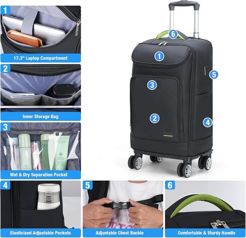 Lekebobor Travel Rolling Backpack, 18 inch Waterproof Backpack with 360° Wheels for 15.6" Laptop, Convertible Airline Approved Travel Backpack for Men & Women, Business, Commuter(Black) in Saudi Arabia