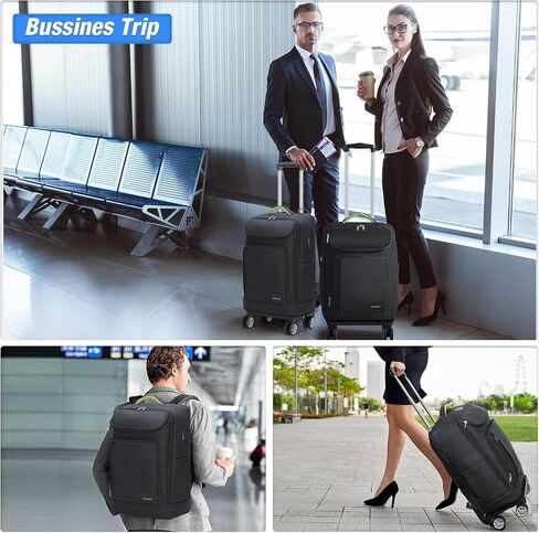 Lekebobor Travel Rolling Backpack, 18 inch Waterproof Backpack with 360° Wheels for 15.6" Laptop, Convertible Airline Approved Travel Backpack for Men & Women, Business, Commuter(Black) in Saudi Arabia