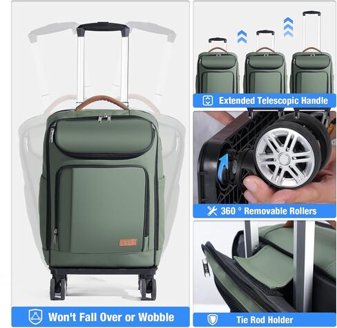 Lekebobor Travel Rolling Backpack, 18 inch Waterproof Backpack with 360° Wheels for 15.6" Laptop, Convertible Airline Approved Travel Backpack for Men & Women, Business, Commuter(Black) in Saudi Arabia