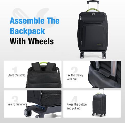 Lekebobor Travel Rolling Backpack, 18 inch Waterproof Backpack with 360° Wheels for 15.6" Laptop, Convertible Airline Approved Travel Backpack for Men & Women, Business, Commuter(Black) in Saudi Arabia