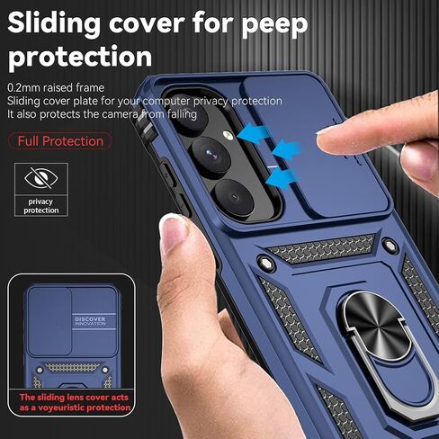 for Samsung Galaxy A35 5G Case, Soft Silicone Rubber Bumper Hard Plastic Phone Case with [Sliding Camera Lens Cover] [360° Rotatable Kickstand Ring] [HD Screen Protector] for Galaxy A35 5G Blue in Saudi Arabia