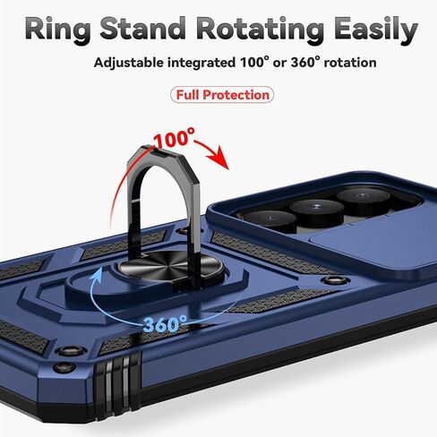 for Samsung Galaxy A35 5G Case, Soft Silicone Rubber Bumper Hard Plastic Phone Case with [Sliding Camera Lens Cover] [360° Rotatable Kickstand Ring] [HD Screen Protector] for Galaxy A35 5G Blue in Saudi Arabia