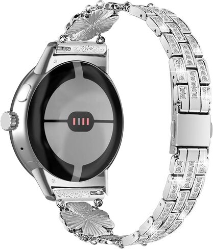 FitTurn Four-leaf lucky grass design Metal Watch Band Compatible with Google Pixel Watch 3 41mm/Pixel Watch 2/Pixel Watch for Women Men Replacement Wristbands Strap with Bling Crystal Rhinestone Band Strap in Saudi Arabia