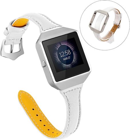 Hemobllo Leather Bands Compatible with Fitbit Blaze - Genuine Leather Watch Band with Silver Metal Frame Replacement Strap Wristband Smartwatch Accessories for Men Women in Saudi Arabia