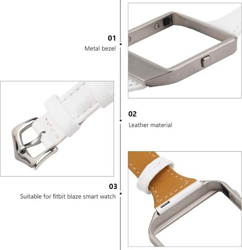 Hemobllo Leather Bands Compatible with Fitbit Blaze - Genuine Leather Watch Band with Silver Metal Frame Replacement Strap Wristband Smartwatch Accessories for Men Women in Saudi Arabia