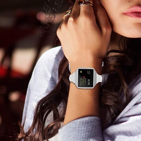 Hemobllo Leather Bands Compatible with Fitbit Blaze - Genuine Leather Watch Band with Silver Metal Frame Replacement Strap Wristband Smartwatch Accessories for Men Women in Saudi Arabia