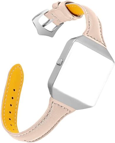 Hemobllo Leather Bands Compatible with Fitbit Blaze - Genuine Leather Watch Band with Silver Metal Frame Replacement Strap Wristband Smartwatch Accessories for Men Women in Saudi Arabia