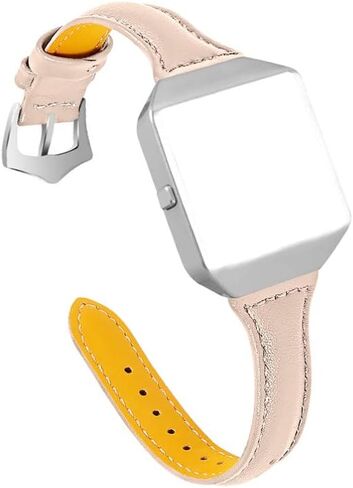 Hemobllo Leather Bands Compatible with Fitbit Blaze - Genuine Leather Watch Band with Silver Metal Frame Replacement Strap Wristband Smartwatch Accessories for Men Women in Saudi Arabia