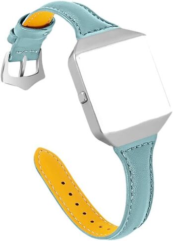 أساور Hemobllo الجلدية متوافقة مع Fitbit Blaze - سوار ساعة من الجلد الأصلي مع إطار معدني فضي وحزام بديل لسوار المعصم وإكسسوارات الساعة الذكية للرجال والنساء in Kuwait