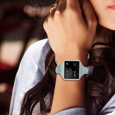 أساور Hemobllo الجلدية متوافقة مع Fitbit Blaze - سوار ساعة من الجلد الأصلي مع إطار معدني فضي وحزام بديل لسوار المعصم وإكسسوارات الساعة الذكية للرجال والنساء in Kuwait