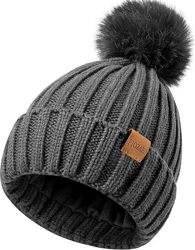 Womens Winter Beanie Hat Fleece Lined Warm Skull Cap with Faux Fur Pom Cuff Knitted Hat for Women in Saudi Arabia