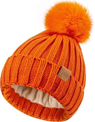 Womens Winter Beanie Hat Fleece Lined Warm Skull Cap with Faux Fur Pom Cuff Knitted Hat for Women in Saudi Arabia