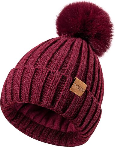 Womens Winter Beanie Hat Fleece Lined Warm Skull Cap with Faux Fur Pom Cuff Knitted Hat for Women in Saudi Arabia
