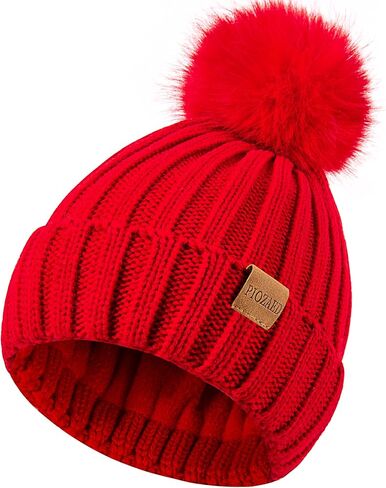 Womens Winter Beanie Hat Fleece Lined Warm Skull Cap with Faux Fur Pom Cuff Knitted Hat for Women in Saudi Arabia