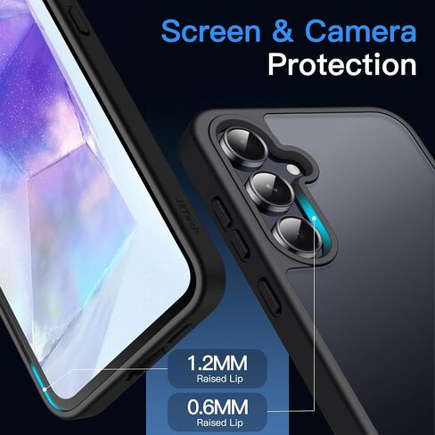 حافظة JETech غير لامعة لهاتف Samsung Galaxy A55 5G، غطاء هاتف نحيف واقٍ خلفي شفاف، مضاد لبصمات الأصابع (أسود) in Saudi Arabia