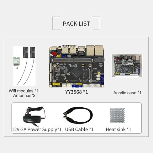 Youyeetoo YY3568 Devkit، 4GB LPDDR4 32GB Emmc، RK3568 لوحة تطوير مفتوحة المصدر، واجهة غنية 5X Serial/ 6X USB/4x عرض/Dual Gigabit/PCIE/WiFi/BT، لـ YY3568-CORE SOM (Kit B) in Kuwait