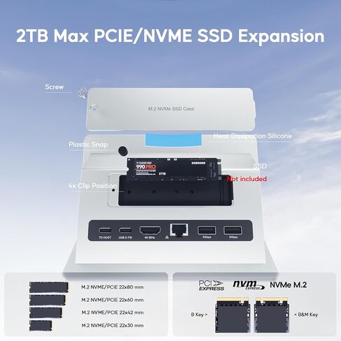 قاعدة توصيل USB C عمودية لجهاز MacBook Pro/Air، تدعم توسيع M.2 SSD، 4K@60 هرتز HDMI، 2 USB-C بسرعة 10 جيجابت في الثانية، 2 USB-A، RJ45، SD/TF وUSB-C 100 واط PD Dock لنوع C أجهزة الكمبيوتر المحمولة ماك / ويندوز in Kuwait