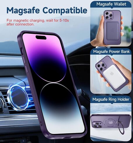حافظة مغناطيسية من MAGIC JOHN لهاتف iPhone 14 Pro Max [متوافقة مع Magsafe] [مع حامل عقلي مغناطيسي] [مقاومة للصدمات من الدرجة العسكرية] [مضادة للاصفرار] ظهر شفاف غير لامع مع حافة ناعمة، أرجواني in Saudi Arabia