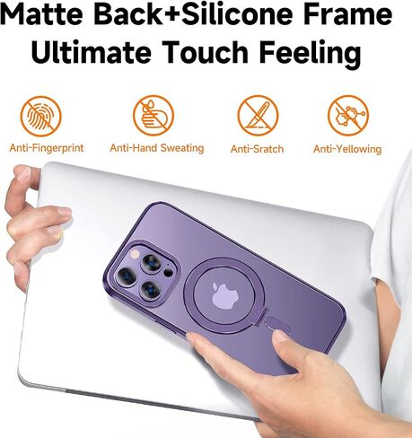 حافظة مغناطيسية من MAGIC JOHN لهاتف iPhone 14 Pro Max [متوافقة مع Magsafe] [مع حامل عقلي مغناطيسي] [مقاومة للصدمات من الدرجة العسكرية] [مضادة للاصفرار] ظهر شفاف غير لامع مع حافة ناعمة، أرجواني in Saudi Arabia