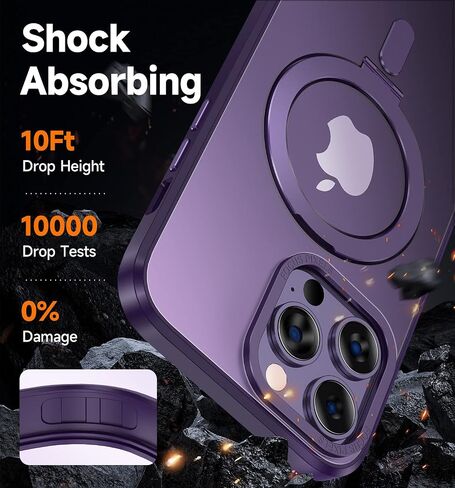 حافظة مغناطيسية من MAGIC JOHN لهاتف iPhone 14 Pro Max [متوافقة مع Magsafe] [مع حامل عقلي مغناطيسي] [مقاومة للصدمات من الدرجة العسكرية] [مضادة للاصفرار] ظهر شفاف غير لامع مع حافة ناعمة، أرجواني in Saudi Arabia