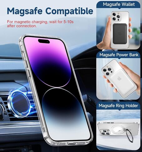 حافظة مغناطيسية من MAGIC JOHN لهاتف iPhone 14 Pro Max [متوافقة مع Magsafe] [مع حامل عقلي مغناطيسي] [مقاومة للصدمات من الدرجة العسكرية] [مضادة للاصفرار] ظهر شفاف غير لامع مع حافة ناعمة، أرجواني in Saudi Arabia