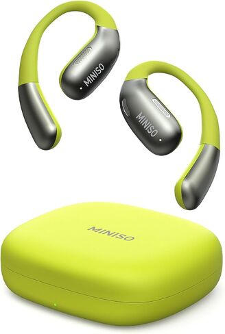 MINISO X28 Open Ear Headphones Wireless Earbuds Bluetooth 5.4 Air Conduction Sport Headsets with Earhooks, Sweat Resistant 80Hrs Playtime Earphones for Sport, Running -Green in Saudi Arabia