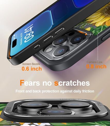 حافظة FUNMIKO لهاتف iPhone 16 Pro Max مع واقي شاشة للخصوصية، متوافق مع الشحن اللاسلكي، غطاء غير لامع شفاف مقاوم للصدمات - حافظة هاتف بتصميم زهور لطيفة للنساء والفتيات - عباد الشمس المتفتحة in Saudi Arabia