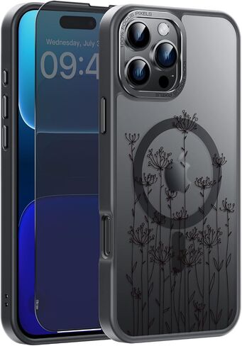 حافظة FUNMIKO لهاتف iPhone 16 Pro Max مع واقي شاشة للخصوصية، متوافق مع الشحن اللاسلكي، غطاء غير لامع شفاف مقاوم للصدمات - حافظة هاتف بتصميم زهور لطيفة للنساء والفتيات - عباد الشمس المتفتحة in Saudi Arabia