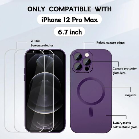 حافظة مغناطيسية لهاتف iPhone 12 Pro Max للنساء، [متوافقة مع MagSafe] تصميم معدني ناعم غير لامع مع واقيات عدسة و2 واقي شاشة لهاتف iPhone 12 Pro Max 6.7 بوصة - أحمر خمري in Kuwait