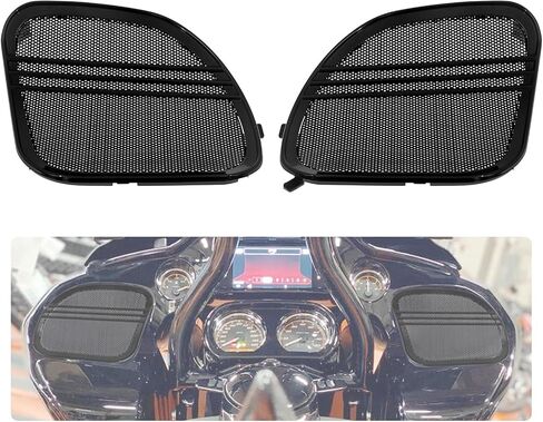 غطاء شوايات مكبر الصوت الأمامي مع زخرفة ثلاثية الخطوط متوافقة مع Harley Road Glide FLTRX FLTRXS 2015-2021 أسود in Saudi Arabia