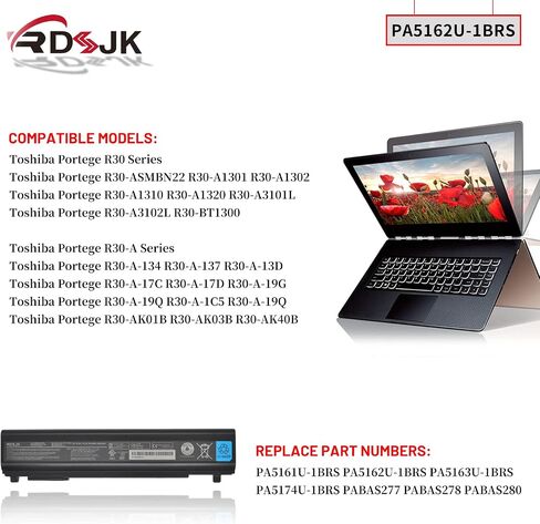 PA5161U-1BRS PA5162U-1BRS PA5163U-1BRS PA5174U-1BRS Laptop Battery for Toshiba Portege R30 R30-A R30-A-134 R30-A-137 R30-A-1C5 R30-A-19Q R30-AK01B AK40B R30-A-17D PABAS277 PABAS278 PABAS280 10.8V 66Wh in Saudi Arabia