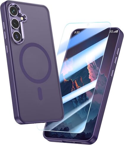 MILPROX Magnetic Case for Samsung Galaxy S24 Plus, 【Free Screen Protector】 【Compatible with MagSafe】 Metal Frame Lens & Button Translucent Matte Back， Protective Phone Cover (Cobalt Violet) in Saudi Arabia