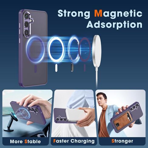 MILPROX Magnetic Case for Samsung Galaxy S24 Plus, 【Free Screen Protector】 【Compatible with MagSafe】 Metal Frame Lens & Button Translucent Matte Back， Protective Phone Cover (Cobalt Violet) in Saudi Arabia